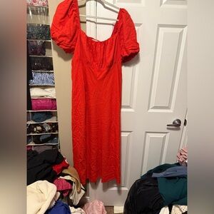 Boden Tomato Red Puff Sleeve maxi dress